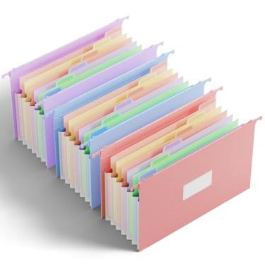 Imagem de ANSOOK Pastas de arquivo suspensas expansíveis de palha de trigo, tamanho ofício, 7 bolsos, organizador de arquivos sanfonado de 3 cm, pacote com 3 pastas de arquivo com ganchos, pasta de arquivos de