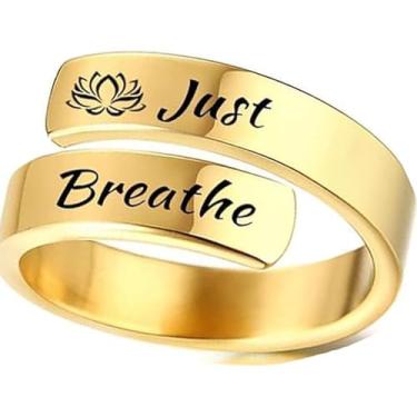 Imagem de KOFISNI Just Breathe Anel feminino de aço inoxidável espiral torcido vintage curativo usado para aliviar a ansiedade, joia inspiradora para presente de amizade, Vidro, Sem pedra preciosa
