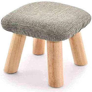 Imagem de SENNIAN Banqueta quadrada de madeira, banqueta criativa para troca de sapatos, banco macio para descanso de pés, capa de linho removível, banco baixo de tecido, para sala de estar, entrada, corredor