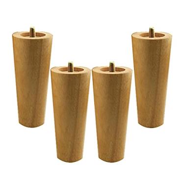 Imagem de ZJYWMM 4 peças pernas de móveis pernas de mesa de madeira maciça cônica substituição pés de móveis para sofá cama armário cadeira sofá pés de móveis de madeira M6 fio, cor de madeira (25 cm)