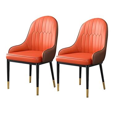 Imagem de Conjunto de 2 cadeiras de jantar cadeiras de cozinha de couro fosco falso cadeiras de jantar cadeiras de destaque modernas couro PU encosto alto assento macio cadeiras de sala de estar pernas de metal
