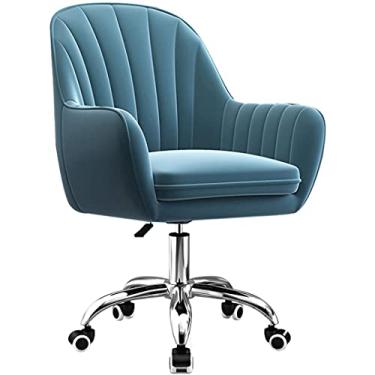Imagem de Cadeira de escritório cadeira giratória de veludo assento estofado cadeira ergonômica no meio das costas cadeira de escritório altura ajustável cadeira de escritório cadeira de computador (cor: azul