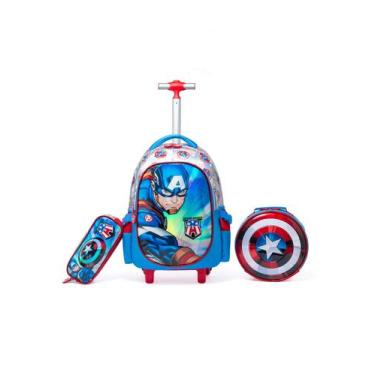 Imagem de Kit Mochila Lancheira Estojo Capitão America Infantil Marvel