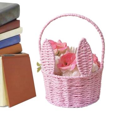 Imagem de Cesta de coelho, cesta de tecido de coelhinho da Páscoa, decoração estética clássica natural compacta para quarto, pátio, piquenique, doces, férias, casa