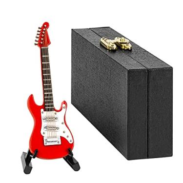 Imagem de Musiin Guitarra em miniatura com suporte e capa, mini guitarra elétrica de 6 cordas de 10 cm, decoração de prateleira de mesa de estúdio de música doméstica, presente para amantes de guitarra