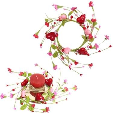 Imagem de Anel de vela de dia dos namorados, vermelho, rosa, coração, flores de baga, mini guirlanda artificial para festa de casamento dos namorados, mesa de centro de mesa, armário de pilar, decoração de casa