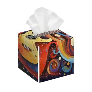 Imagem de Suporte quadrado de couro para caixa de lenços de papel, impermeável, notas de guitarra, pellis, música, organizador de papel facial com cinto inferior, estojo de lenços para mesa, banheiro