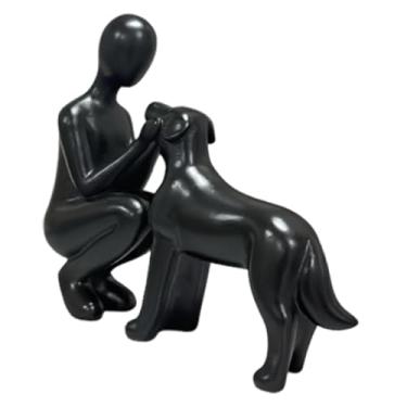Imagem de XLWLLNJ Escultura em resina de um homem e um cachorro para decoração de mesa, sala de estar e escritório. Uma linda estatueta que simboliza um laço afetivo, Preto