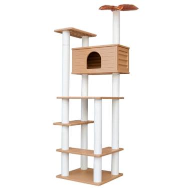 Imagem de MAOHEGOU Torre para gatos à prova de intempéries ao ar livre de 75 polegadas de altura, árvore de vários níveis, condomínio grande para gatos com placa de PVC e postes para arranhar gatos, para casas