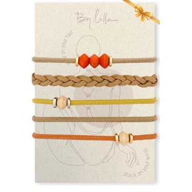 Imagem de By Lilla Laços de cabelo - acessórios de cabelo sem danos + pulseiras para mulheres - pilhas de moda de luxo em ouro, prata e contas - calcário (conjunto de 5)