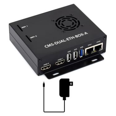 Imagem de Waveshare Placa base Gigabit / 2,5G Dual Ethernet, compatível com Raspberry Pi CM5. Ethernet RJ45 dupla, tela dupla 4K, MIPI duplo, cabeçalho GPIO de 40 pinos, com placa, caixa de metal e fonte de
