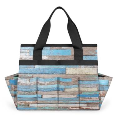 Imagem de Bolsa de jardinagem retrô de madeira à beira-mar com alça e 10 bolsos espaçosos, organizador de transporte, caixa de ferramentas de armazenamento resistente ao desgaste e reutilizável para jardim ao