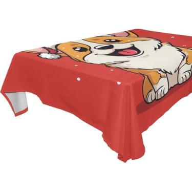 Imagem de Blueangle Toalha de mesa Christmas Corgi Dog – Toalha de mesa retangular de poliéster impermeável e resistente a manchas para ambientes internos e externos, 137 x 183 cm (3)