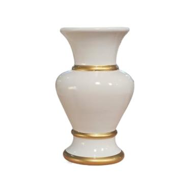 Imagem de Vaso Nobre de Cerâmica - Decoração Elegante para Festas, Aniversários e Arranjos Artificiais(Branco com Filete Dourado)