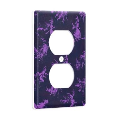 Imagem de Blueangle Placa de parede de tomada dupla para vassoura de Halloween, tamanho padrão, placas de cobertura de tomada elétrica de 1 gangue para decoração de quarto de escritório em casa, 4,53 x 2,76