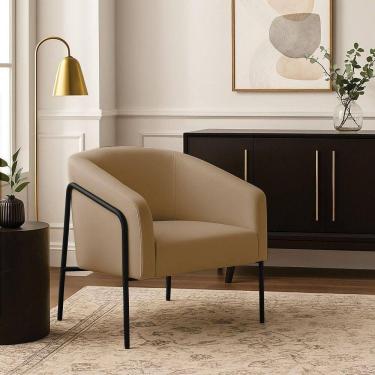 Imagem de Poltrona Sala Industrial Alta Preto Stella Suede Marrom Rato D03 - D`rossi