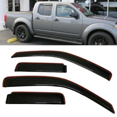 Imagem de Viseiras de chuva para janela fumê estilo canal, proteção de ventilação compatível com Nissan Frontier Crew Cab 2005-2021