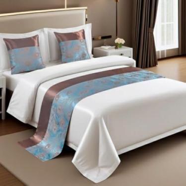 Imagem de Cachecol para cama de hotel, colcha luxuosa, decoração sem desbotamento, proteção de cama para quarto, toalha de cama resistente a rugas para solteiro, Queen King, tamanho azul||50 x 210 cm para cama