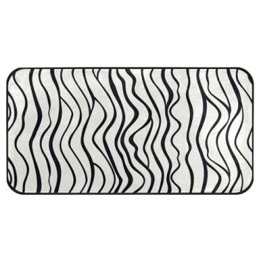 Imagem de STAYTOP Tapetes de cozinha ondulados preto e branco simples, 99 x 50 cm, antiderrapante, lavável, tapetes acolchoados, de poliéster, antifadiga, confortável, para varanda, tapete para decoração de