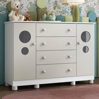 Imagem de Cômoda Infantil 125cm 2 Portas com Vidro e 4 Gavetas Bombom Multimóveis MP4465