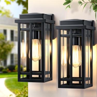 Imagem de MYHXQ Luminárias De Parede Externas De 12'', Pacotes Com 2 Unidades, Luzes Pretas Para Varanda, Iluminação Externa Para Casa, Luminárias Externas, Lanternas De Parede, Arandelas Externas Modernas À