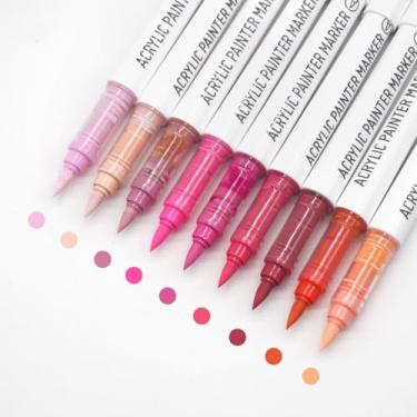 Imagem de Yolaka Marcadores de tinta acrílica à base de água, conjunto de 9 cores de canetas de tinta acrílica com ponta de pincel macio, caneta marcador para pintura rupestre, ovo, madeira, vidro, papel, tinta