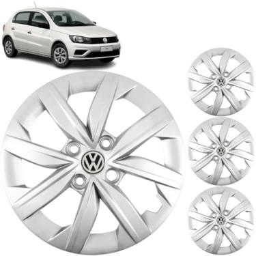 Imagem de Jogo 4 Calotas Aro 14 Vw Gol G7 G8 2017 a 2023 Com Adesivo Logo Vw Resinado Grid 249CB Cubo Baixo