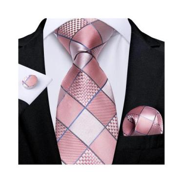 Imagem de Conjunto De Gravata Masculina Rosa Xadrez Paisley Listrada Lisa Com Le