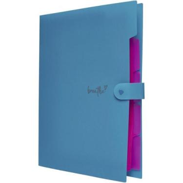 Imagem de Pasta Sanfonada Plástica A4 5 Divisões Azul Neon - Polibras