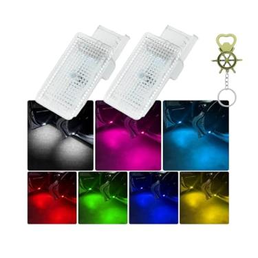 Imagem de HIBEYO 2 peças de luzes LED de boas-vindas de 7 cores para Cadillac (SRX/ATS-L/XTS/XT5/CT5/XT4/XT6/CT6/CTS), modelos Plug-and-Play 2011-2020 + chaveiro abridor de garrafa grátis
