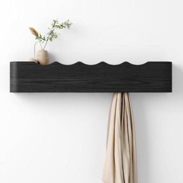 Imagem de Nevsokio Gancho de madeira em forma de onda com 5 ganchos para chave, suporte de parede para entrada, banheiro, sala de estar e quarto (preto, 5 ganchos)