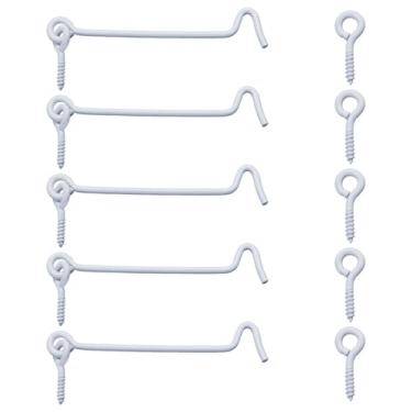 Imagem de Litoexpe 5 ganchos de trava de porta de celeiro, gancho de cabine de 10 cm e trava de olhal com parafusos de montagem para portão de janela de madeira, branco