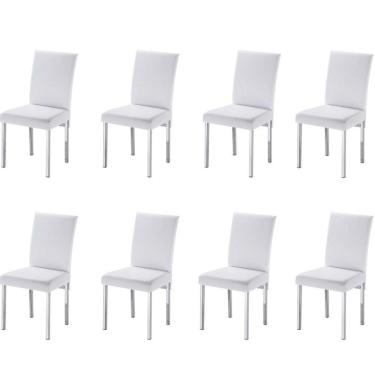 Imagem de Kit 8 Cadeiras Para Sala De Jantar-Assento Sintético Branco