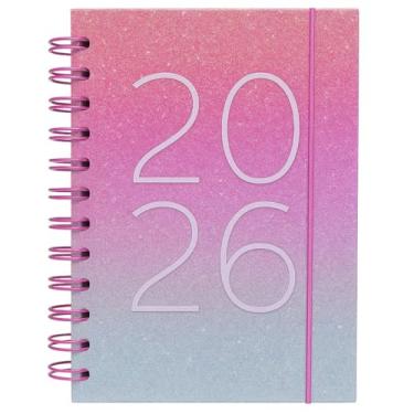 Imagem de Agenda Diária 2026 Glitter Degradê Lilás e Verde Capa Dura Espiral 336 Páginas 14 x 19 cm Planner Semanal com Calendário