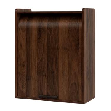 Imagem de ZttRiee Armário de parede de banheiro, armário de remédios com porta de enrolar e 3 prateleiras, armário de armazenamento montado na parede sobre o vaso sanitário, nogueira