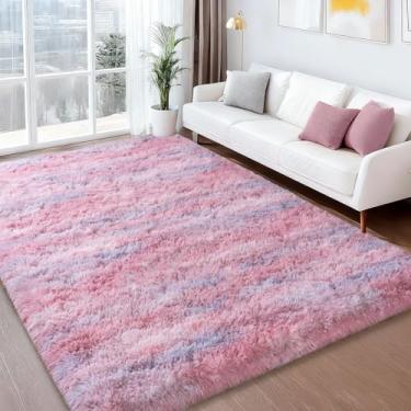 Imagem de Ailyei Tapetes felpudos para quarto, 10 x 15 cm, abstrato, rosa, macio, felpudo, tapete felpudo fofo, para quarto de meninas, quarto de crianças, atualização, antiderrapante,