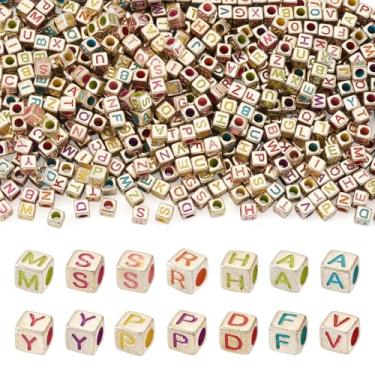 Imagem de Kissitty 100 g contas de acrílico sortidas 5,5 mm alfabeto grande buraco contas coloridas alfabeto plástico solto espaçador contas a granel inicial cubo pulseira contas para fazer joias, colar, brinco