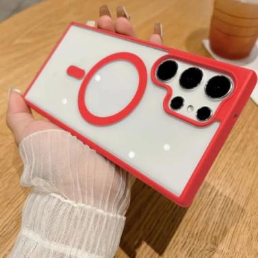 Imagem de Capa magnética transparente para celular Samsung Galaxy S25 S24 Fe S23 S22 Ultra Plus S23fe com carregamento sem fio (para S24 Ultra/Vermelho)
