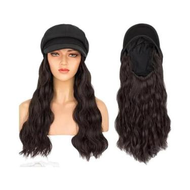 Imagem de Boné Newsboy Preto Com Extensões De Cabelo Bob, Peruca Sintética Cache
