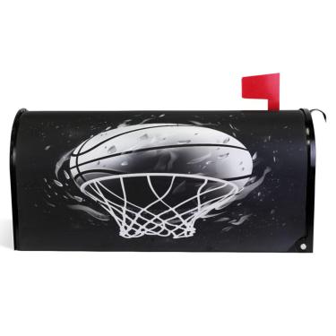 Imagem de TSENQUE Capas magnéticas decorativas para caixa de correio de vinil envoltórios de caixa de correio de inverno férias à prova de intempéries decoração basquete preto tamanho padrão 52,6 x 45,8 cm