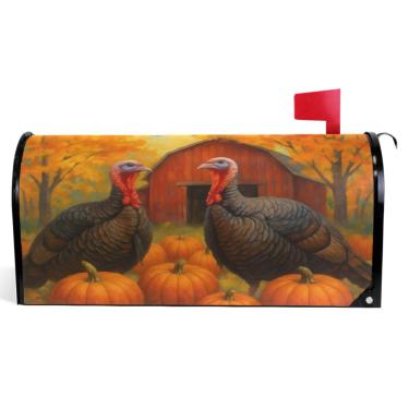 Imagem de TSENQUE Capas de caixa de correio magnéticas decorativas de vinil para caixa de correio decorações de caixa de correio modernas de verão Ação de Graças Peru outono Pumkin tamanho padrão 52,6 x 45,8 cm