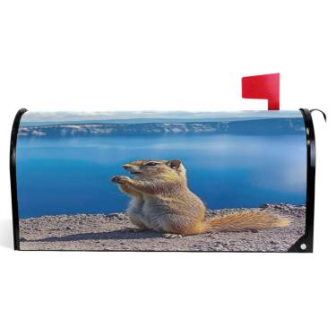 Imagem de TSENQUE Capas magnéticas decorativas para caixa de correio de vinil envoltórios de inverno bonito esquilo marrom moderno caixa de correio decoração de jardim tamanho padrão 52,6 x 45,8 cm