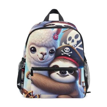 Imagem de Llama Pirate Sloth Cute Simple Modern Toddler Backpack with Whistle, 2 Bottle Pockets, Lightweight, Kids Travel Backpacks 10x4x12 In, for Ages 3-8