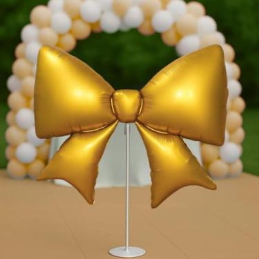 Imagem de Balão Metalizado em Formato de Laço, Dourado, 98cm, Material Metalizado, Inflável com Hélio ou Ar, Resistente, Reutilizável, Decoração para Festas