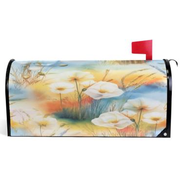 Imagem de TSENQUE Capas magnéticas decorativas para caixa de correio de vinil envoltórios de caixa de correio modernas decorações de caixa de correio pastel floral branco tamanho grande 64,5 x 52,8 cm