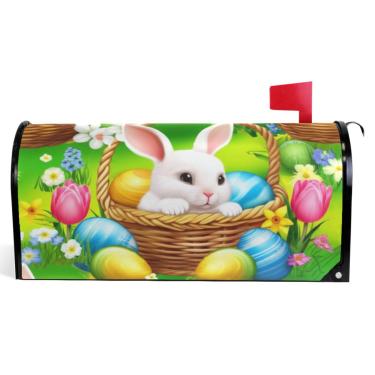 Imagem de TSENQUE Capas decorativas para caixa de correio de vinil magnético, caixa de correio de inverno, moderna, decoração de jardim, coelhos, ovos de páscoa, verde, tamanho padrão 52,6 x 45,8 cm
