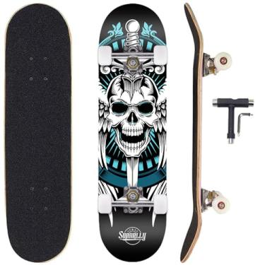 Imagem de Sumeber Skates padrão para iniciantes, crianças, meninos, meninas, jovens, adultos, iniciantes, pranchas, skate completo, 79 x 20 cm, skate de madeira de bordo (King Skull)