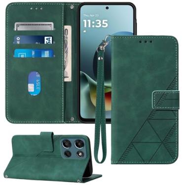 Imagem de Moment Dextrad Capa carteira para Moto G Play 2026, compartimentos para cartão, alça de pulso, proteção interna de telefone TPU, capa flip de couro PU para Moto G Play - 2026 (verde)