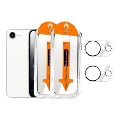 Imagem de Pacote com 2 protetores de tela de vidro temperado para iPhone 16e com 2 protetores de lente de câmera, dureza 9H, sem bolhas, compatível com capas