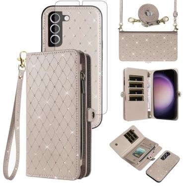 Imagem de Asuwish Capa de celular para Samsung Galaxy S23 Plus S23+ 5G carteira com zíper capa celular com protetor de tela alça transversal com glitter flip compartimento para cartão S23plus 23S + S 23 23+